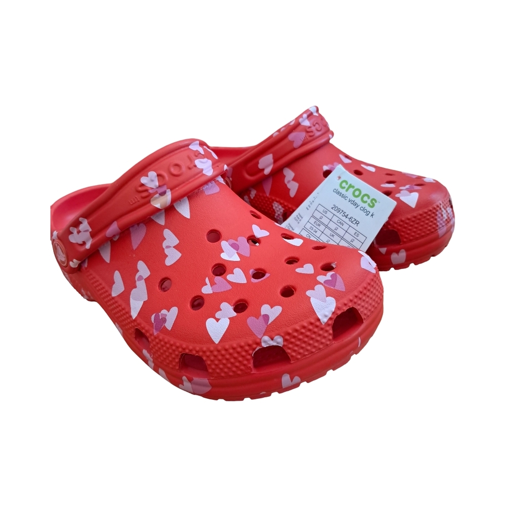 CROCS Classic Clog Cherry Red With Hearts Various Toddler & Little Girls Sizes - Picture 7 of 12